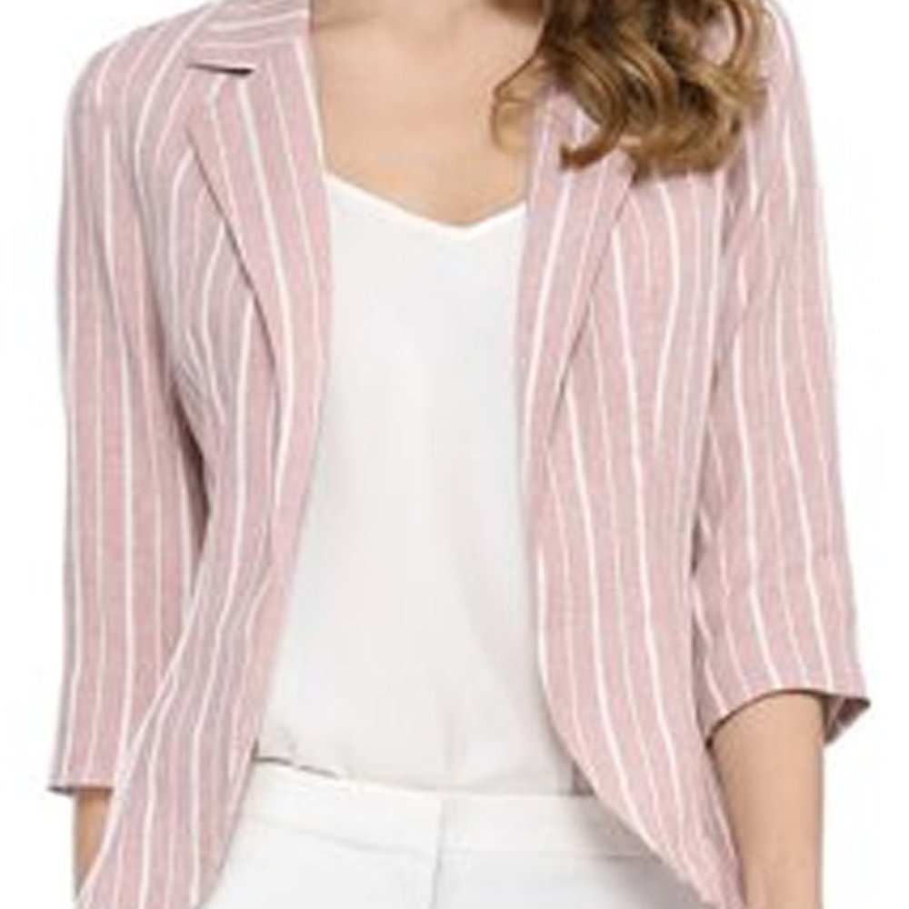 Pink and White Striped 3/4 Sleeves Summer Blazer